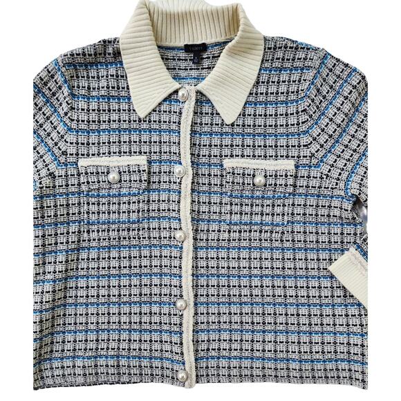 Chanel-Inspired Plaid Cardigan Coatigan XL | Pearl & Chain Trim Quiet Luxury - Picture 10 of 11